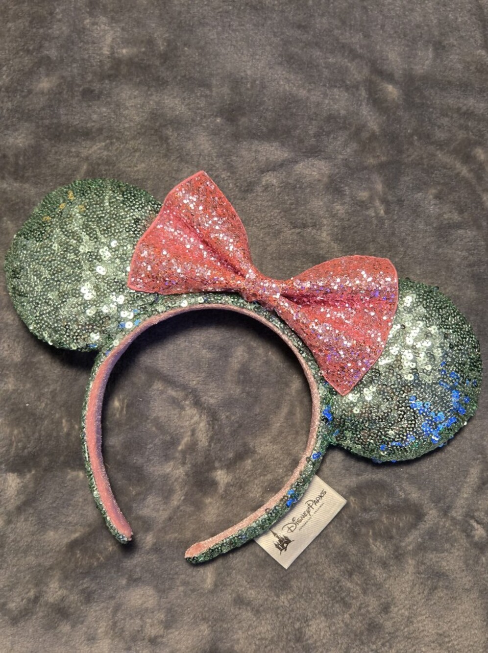 Disney Sequin Minnie Ears Headband in Green and Pink